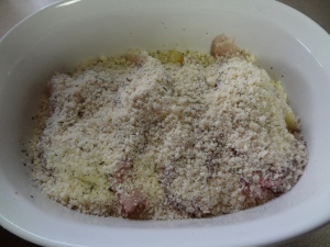 Top chicken with breadcrumbs, thyme and parmesan